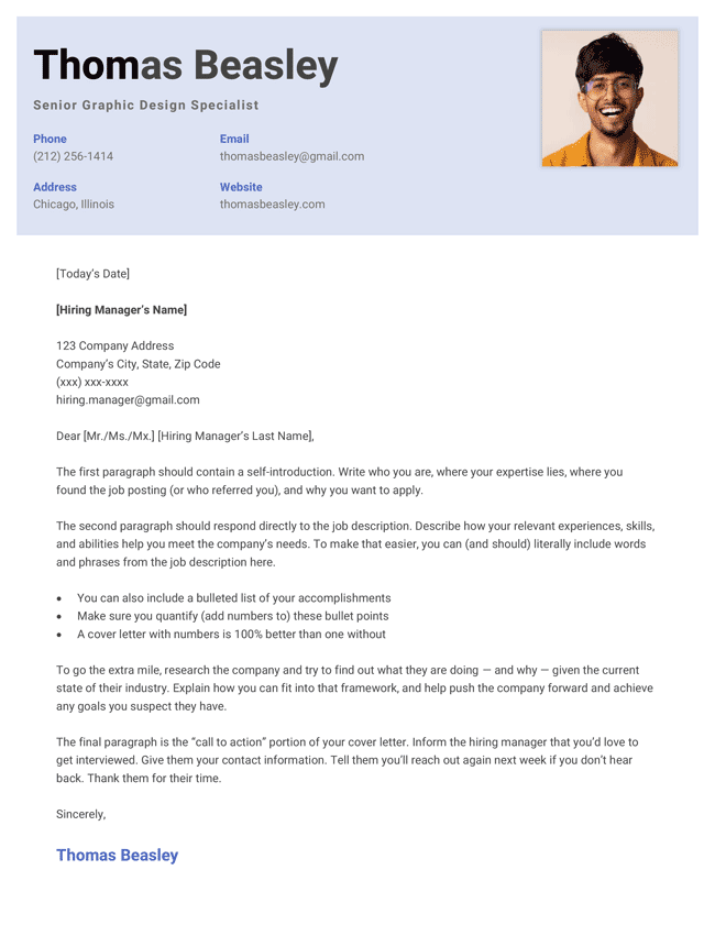 cover letter template with photo
