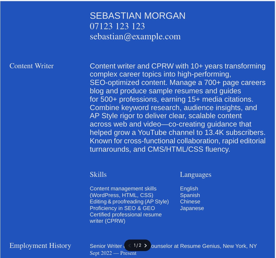 Screenshot of the TopResume template selection window.