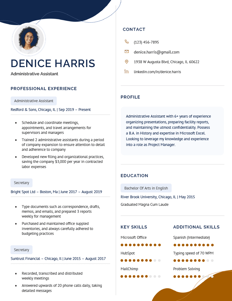 An example of the "Two Column" resume template for Word