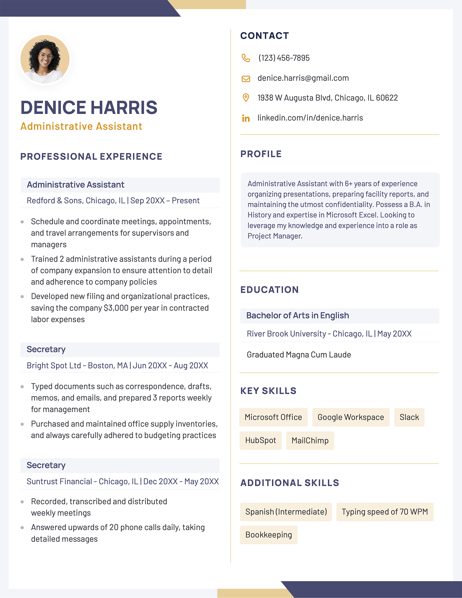 An example of a modern, two-column resume template