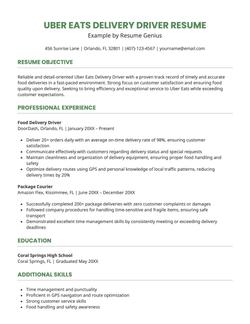 A resume example for an Uber Eats driver.