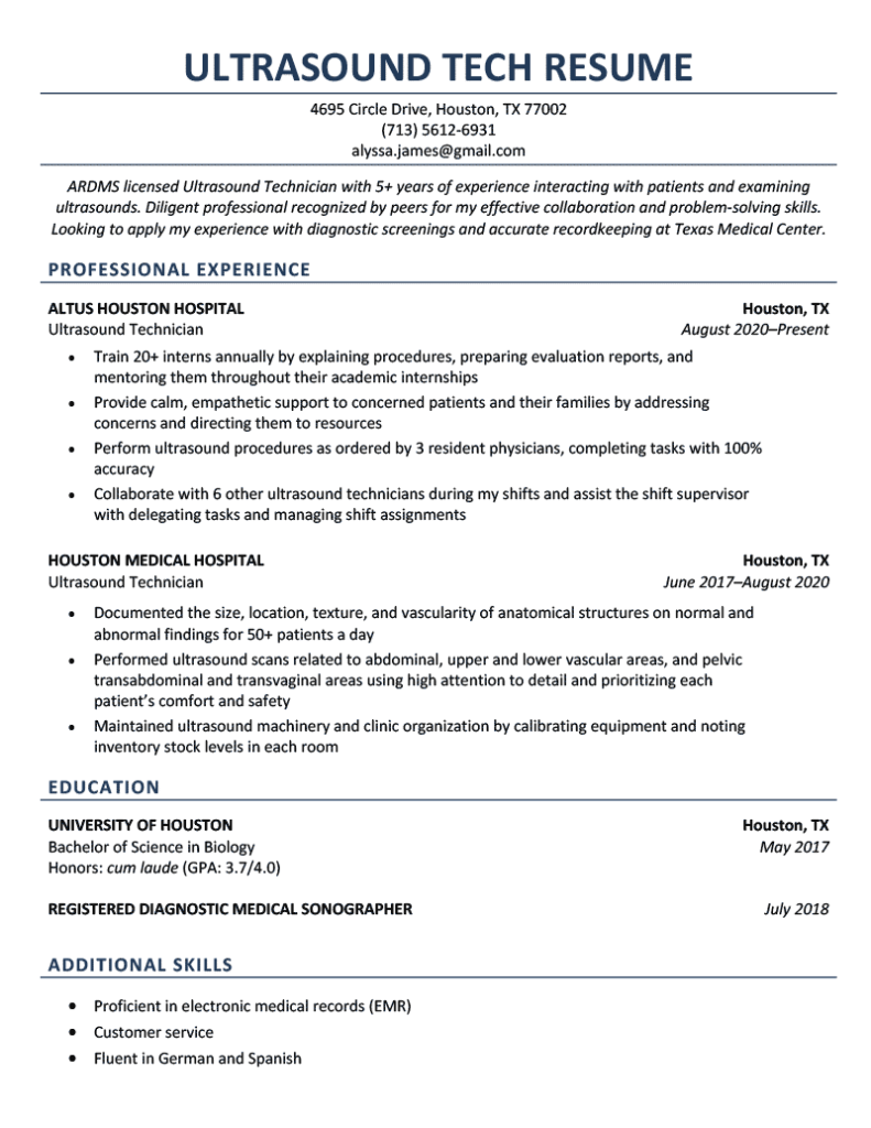 objective on resume for ultrasound