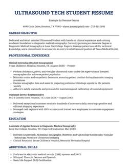 A resume example for an ultrasound tech student.