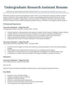 Example of an undergraduate assistant resume