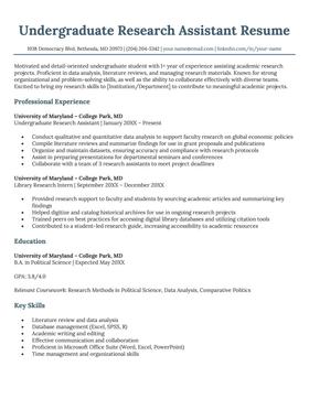 Example of an undergraduate assistant resume