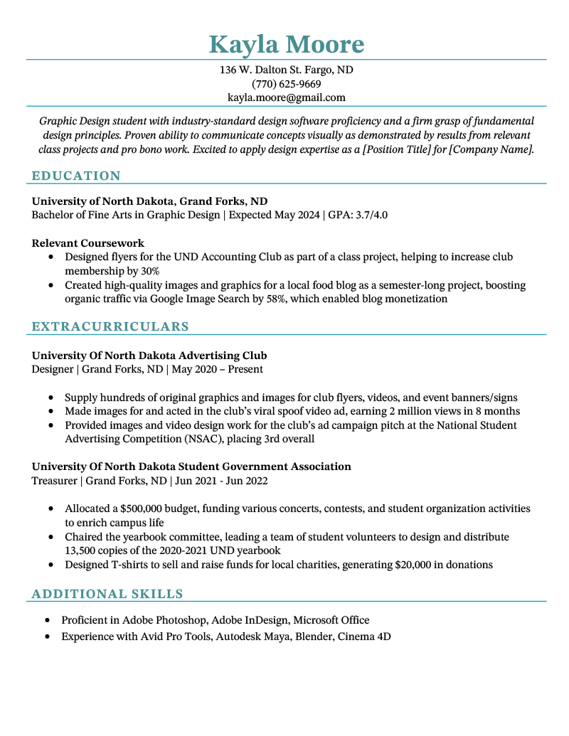 coursework resume example