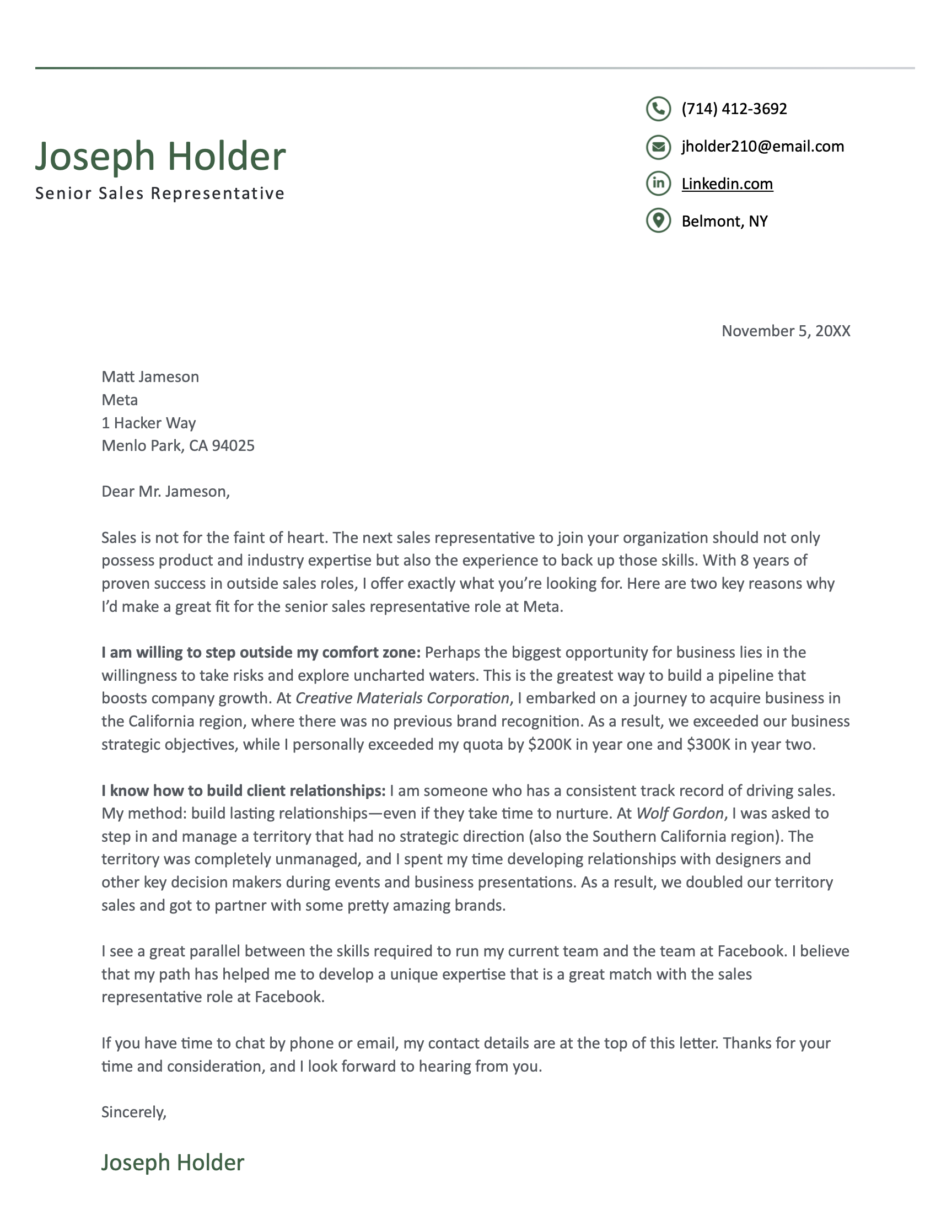 An example of a great unique cover letter