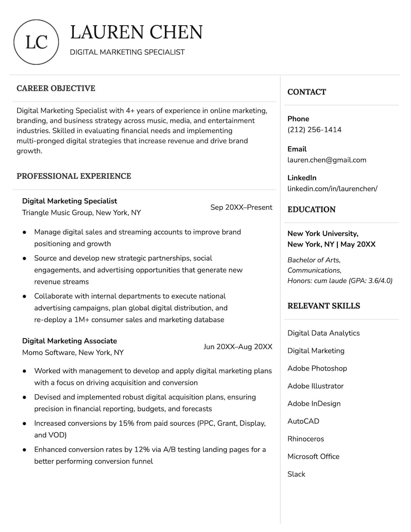 The Unique Google Docs resume template.