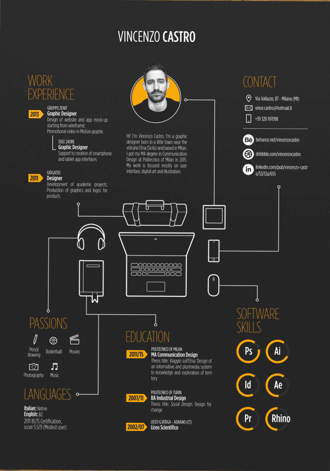 An infographic resume template with a unique layout and design.