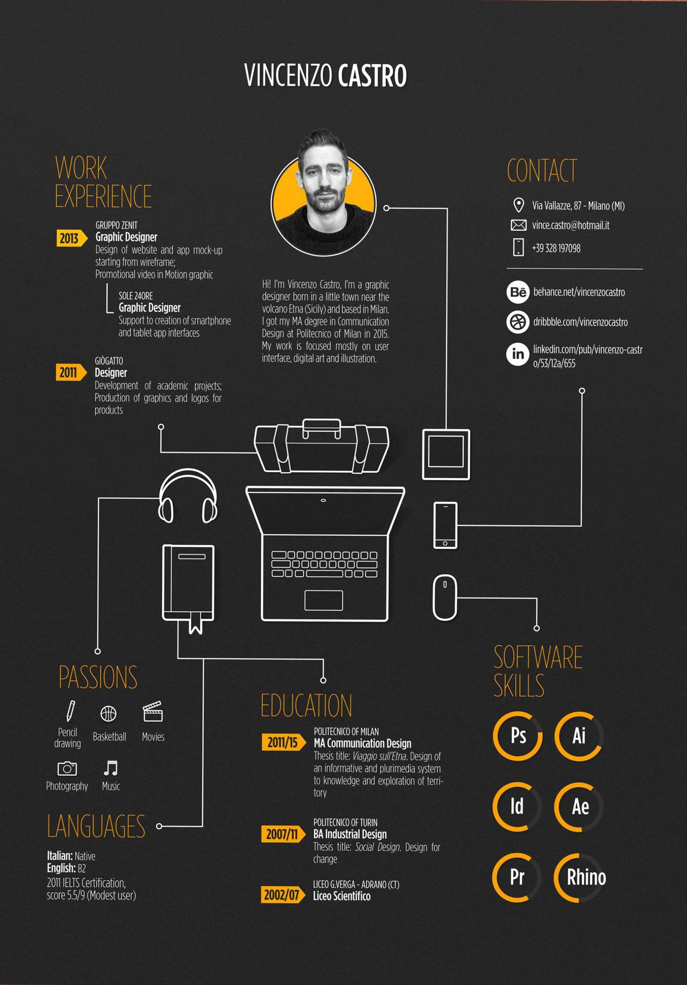 An infographic resume template with a unique layout.