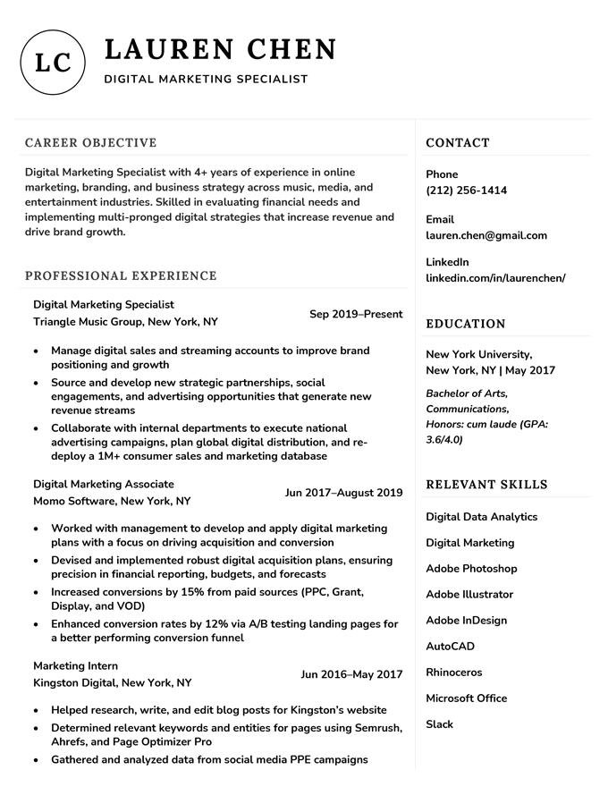 resume sample pdf free download