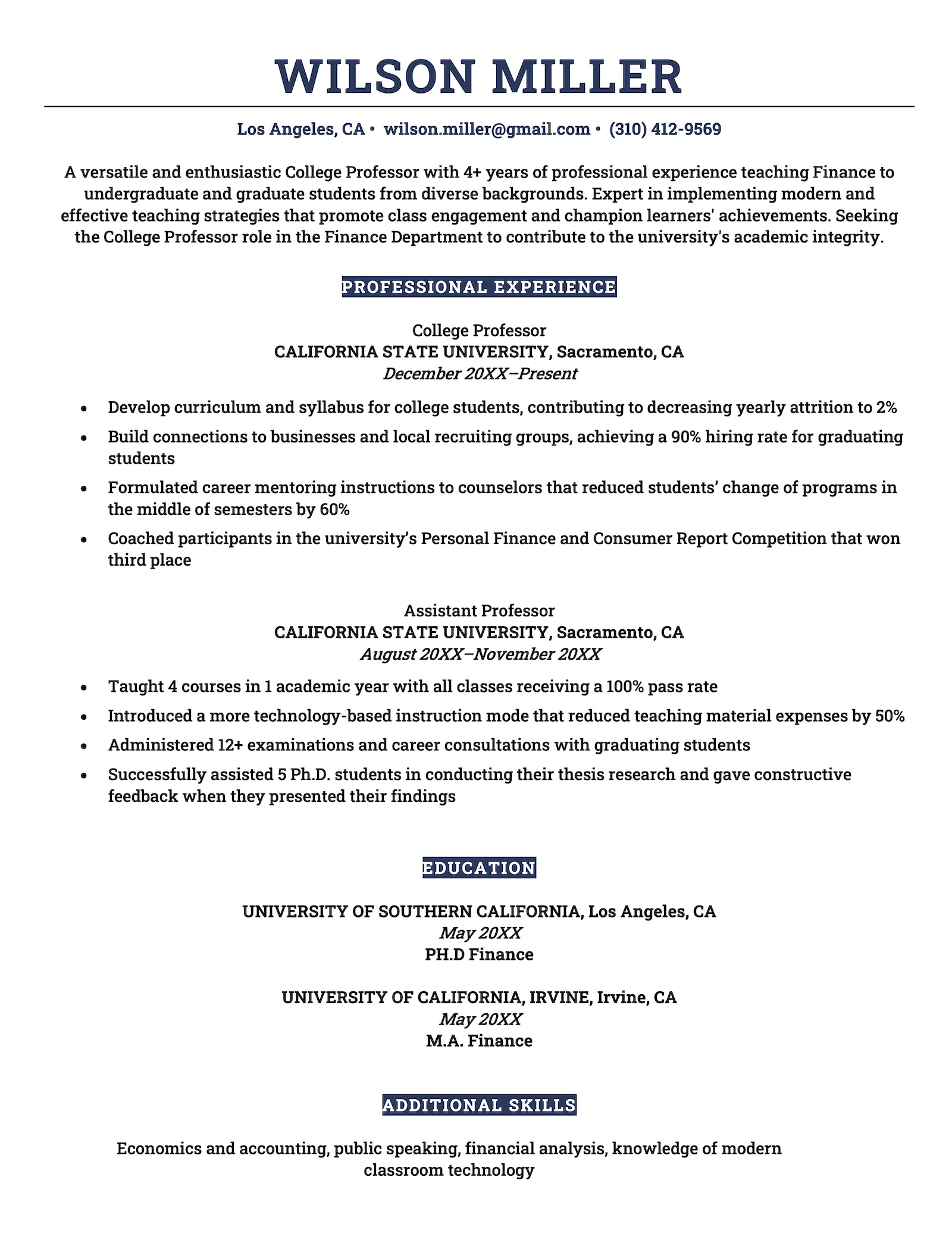 examples of usa resume