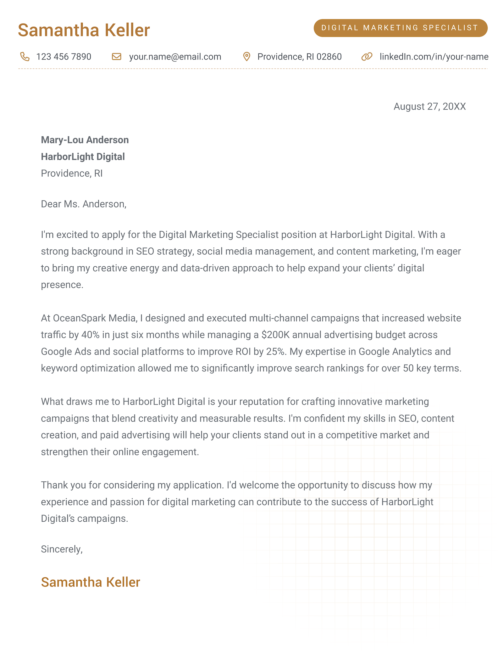 The Vector cover letter template in yellow.