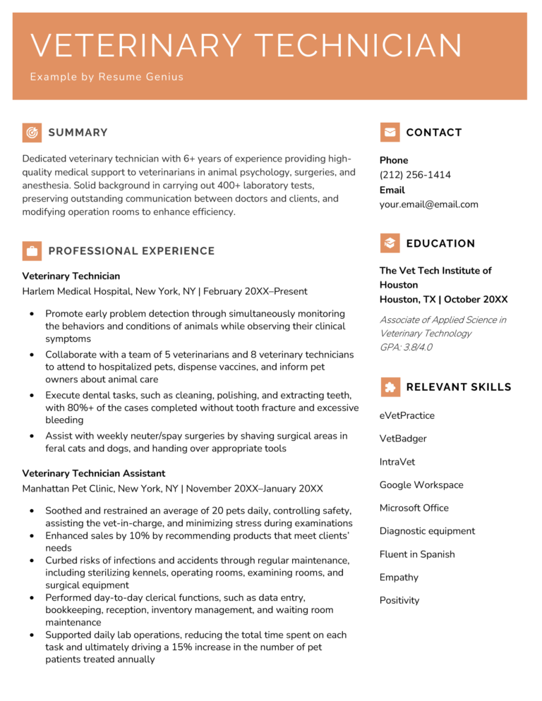 resume summary for vet tech