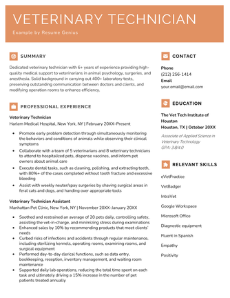 4 Veterinary Technician Resume Examples & Writing Guide