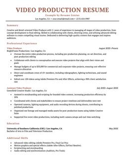 A video production resume example.