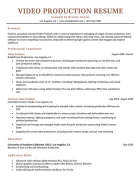 A video production resume example.