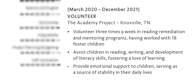 An example of volunteer work on a resume