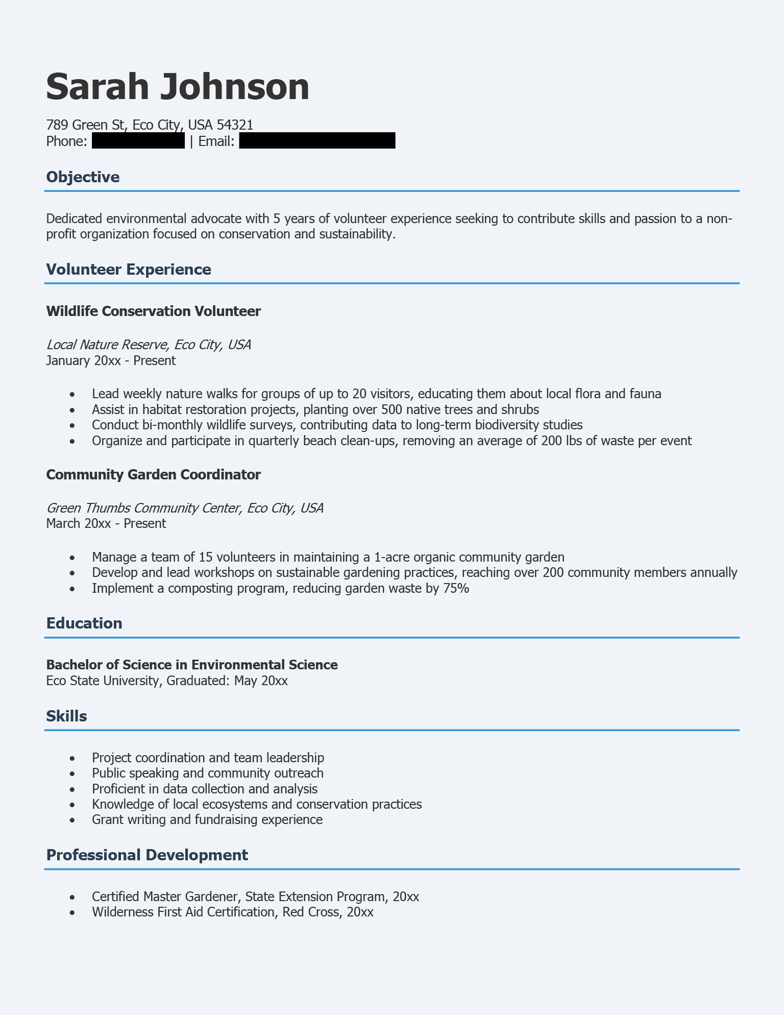 Example of a resume that a candidate used to land a volunteer position