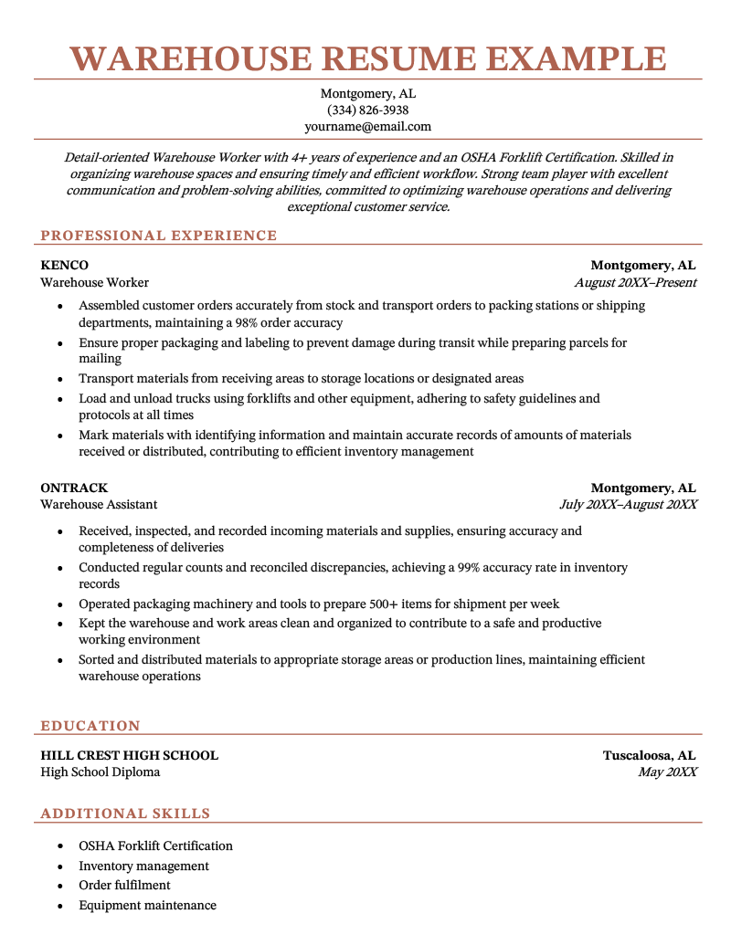 8 Free Warehouse Resume Examples & Writing Tips