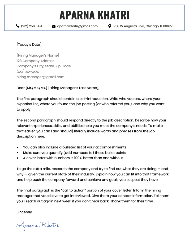 An example of the westminster cover letter template for word