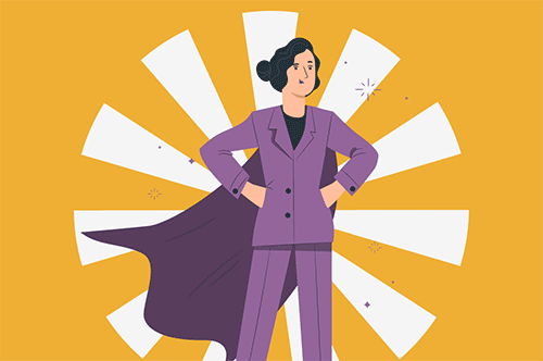 image of a young professional woman in a superhero cape