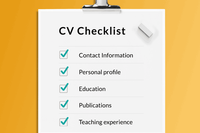 Graphic of a clipboard showing a CV checklist including 5 essential things to include on a CV.