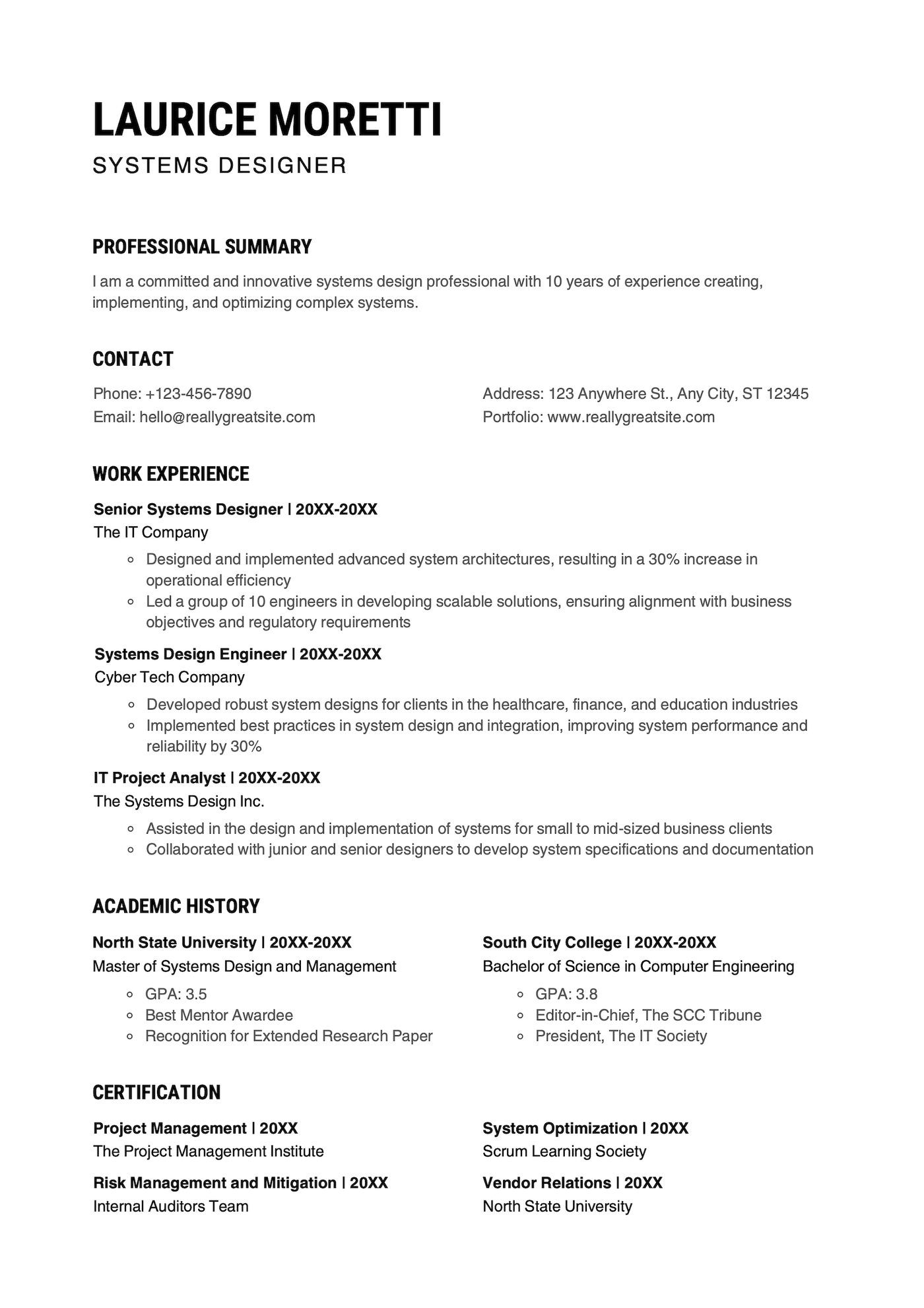 A white and black simple style Canva resume template.