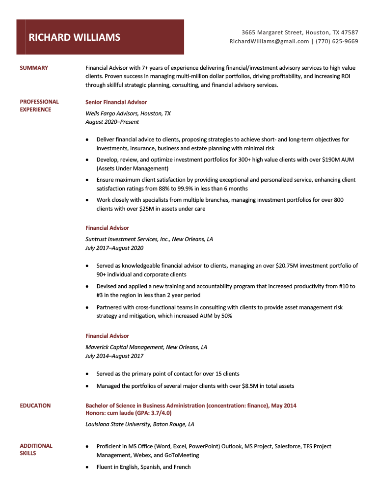 A preview of the "White House" Microsoft Word resume template