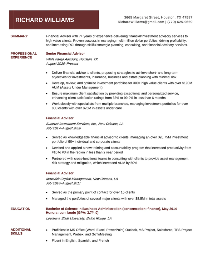 The White House resume template for Microsoft Word