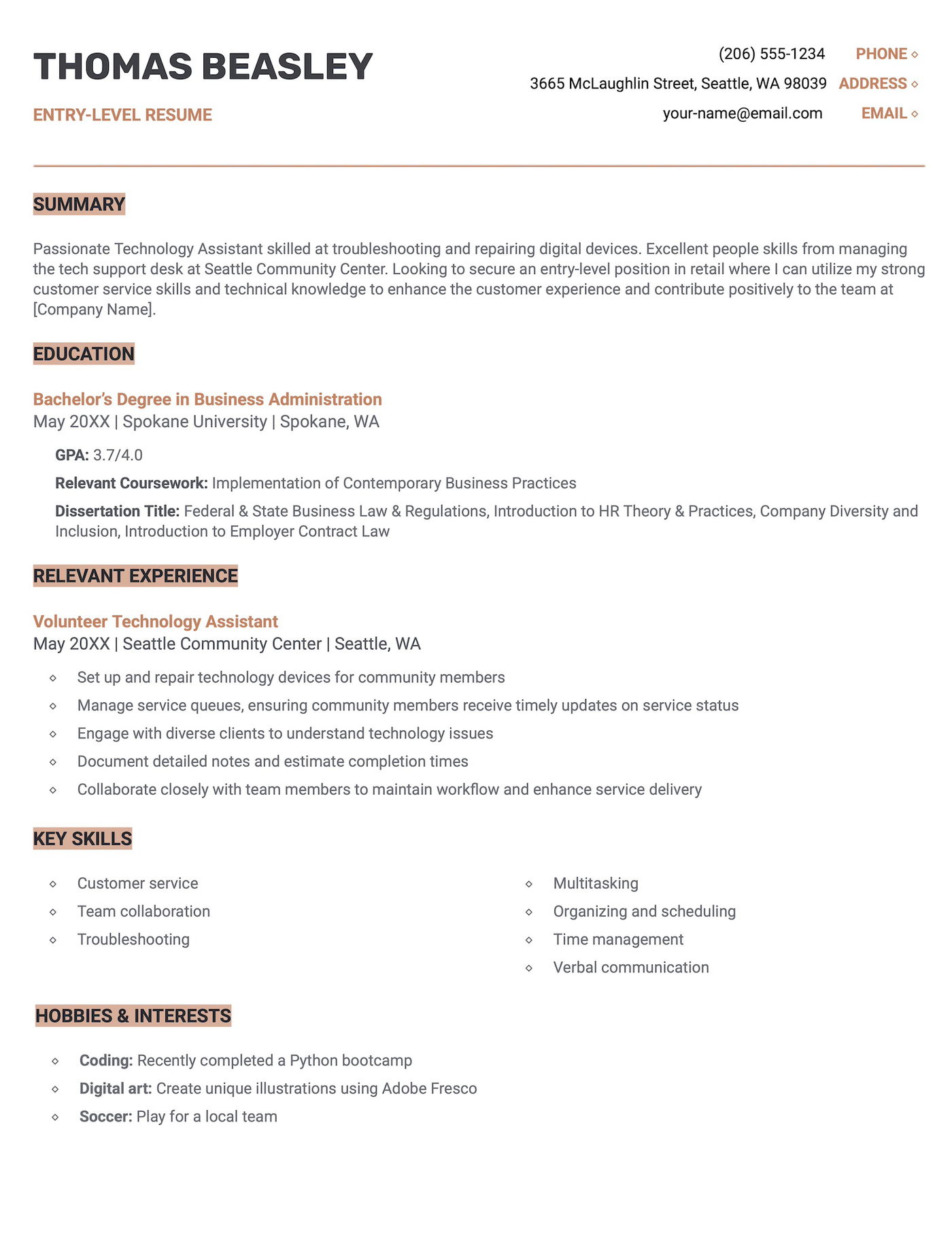 The Work Google Docs resume template.