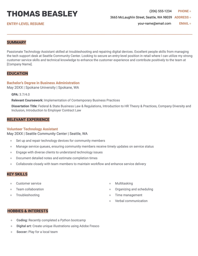 Work Google Docs resume template