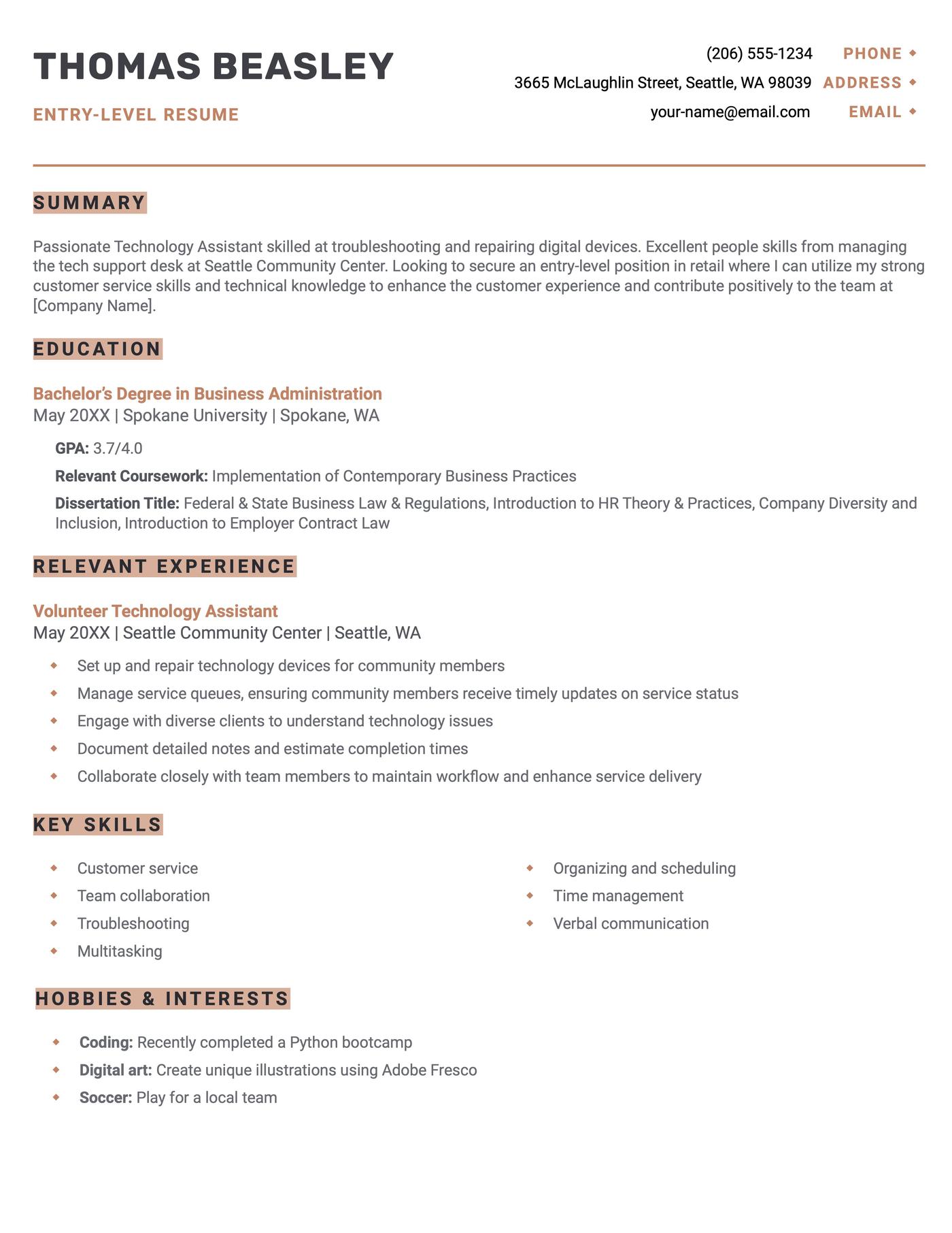 Work entry-level resume template.