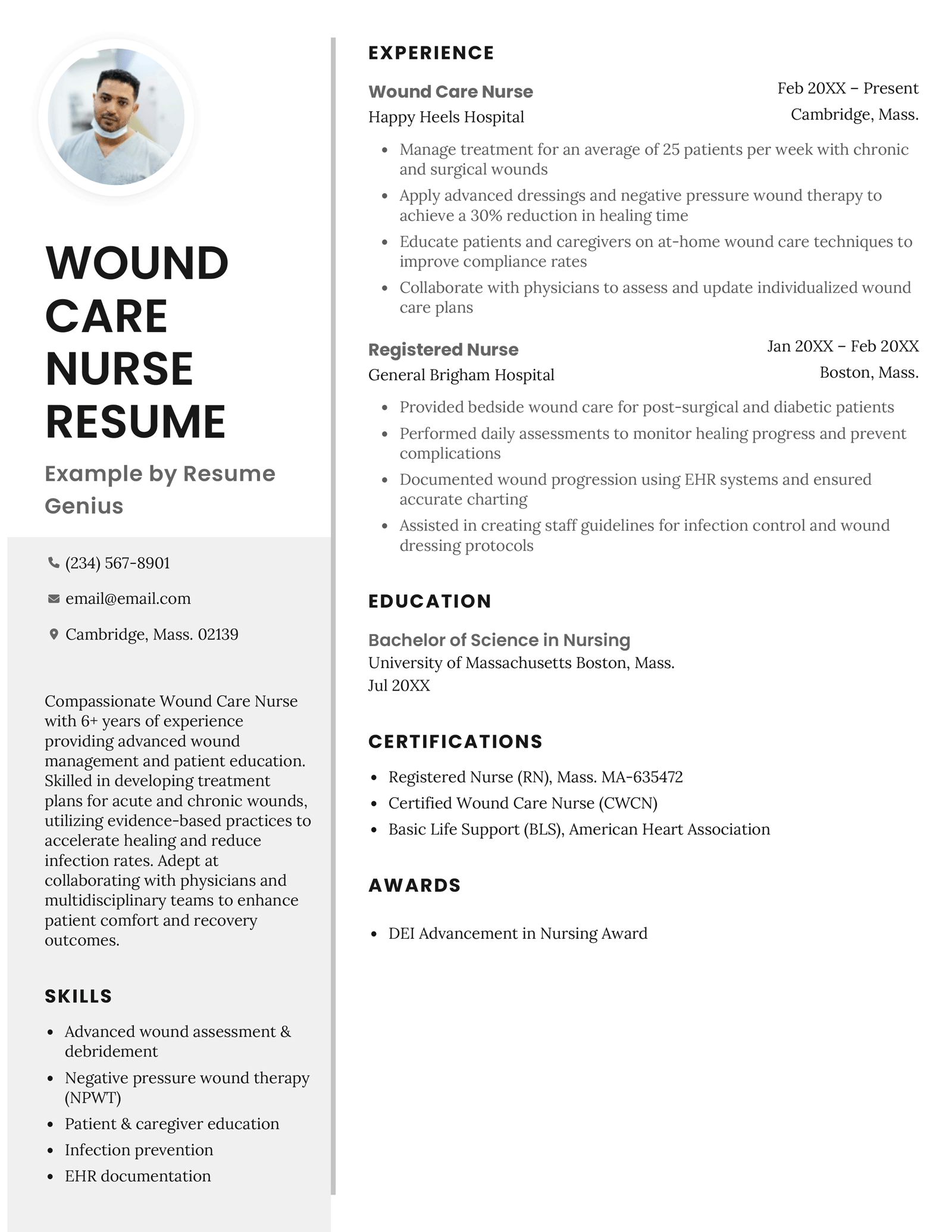 A wound care nurse resume example.