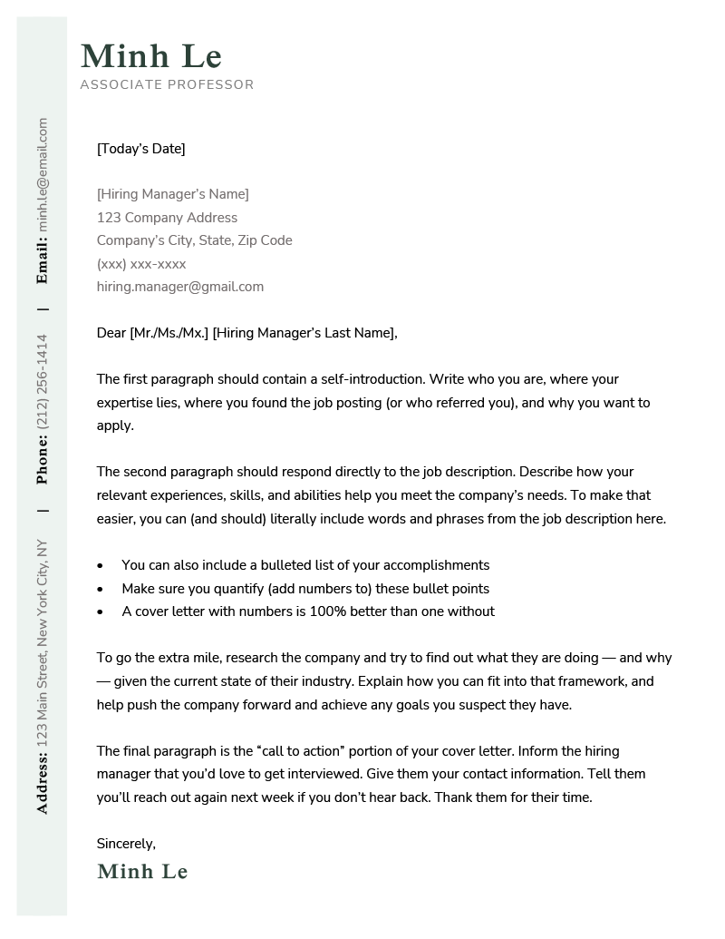 An example of the writer cover letter template for word