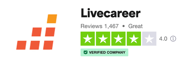 A screenshot of Livecareer's 4.0 rating on trustpilot