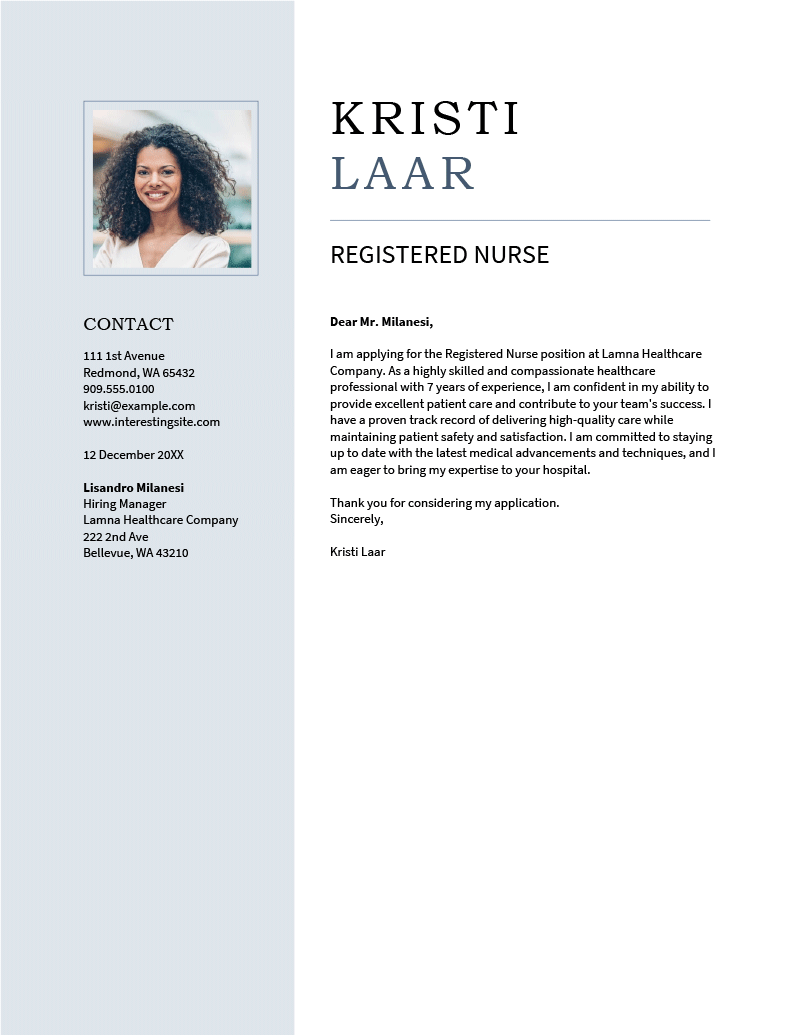 A preview of the modern cover letter template from Microsoft Word